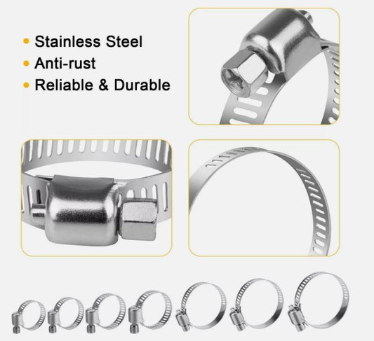 130pcs Adjustable Hose Clamps Worm Gear Stainless Steel Clamp Assortment 7 Sizes