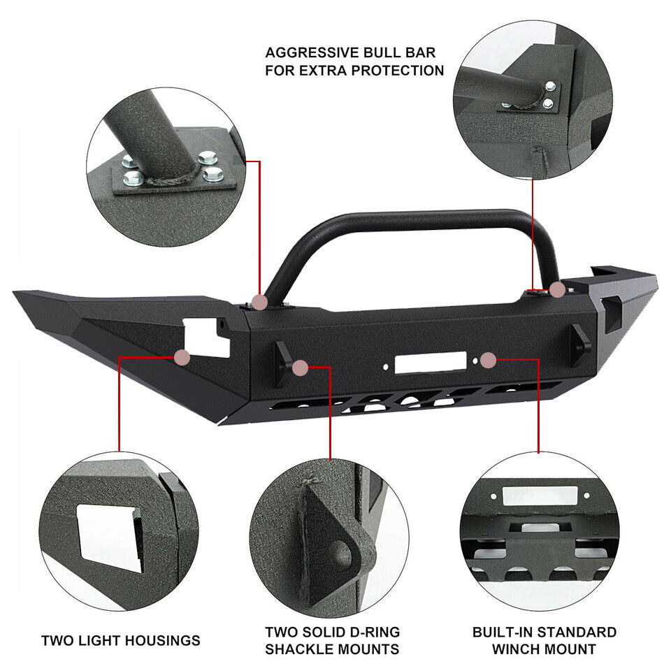 Solid Spare Front Steel Bumper w/ Bull Bar For 97-04 Dodge Dakota Durango 98 99 00 01 02 03