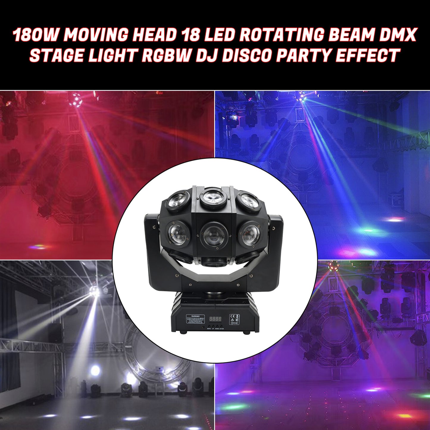 180W Moving Head 18 LED Rotating Beam DMX Stage Light RGBW DJ Disco Party Club