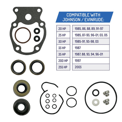 Lower Unit Gearcase Seal Kit for Johnson Evinrude 20 25 30 35 HP 18-2658, 396351