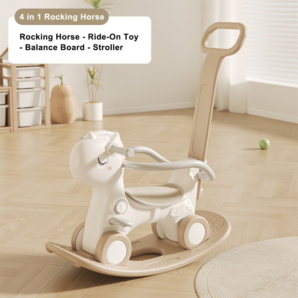 ??4-in-1 Baby Rocking Horse for Toddlers 1-3 Years – Ride-On Toy Brown