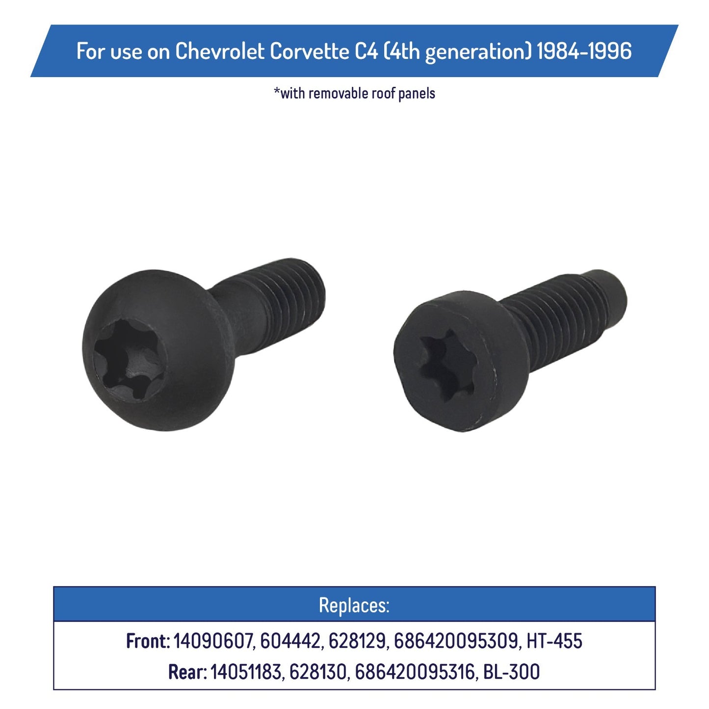 Removable Roof Top Panel Hold Down Bolts for Corvette C4 1984-96 - Front & Rear
