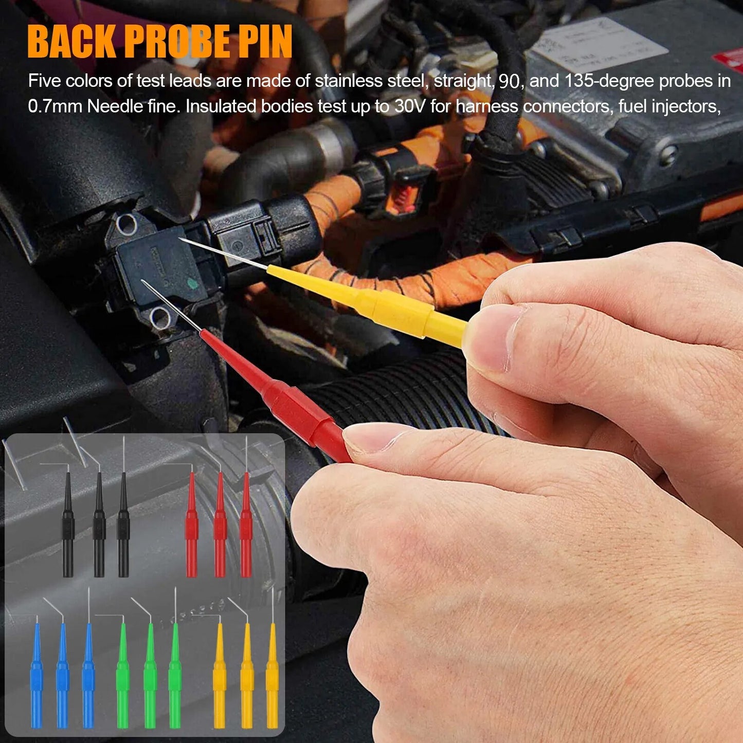 22Pcs Automotive Back Probe Kit Multimeter Test Leads Alligator Clips Wire Tool