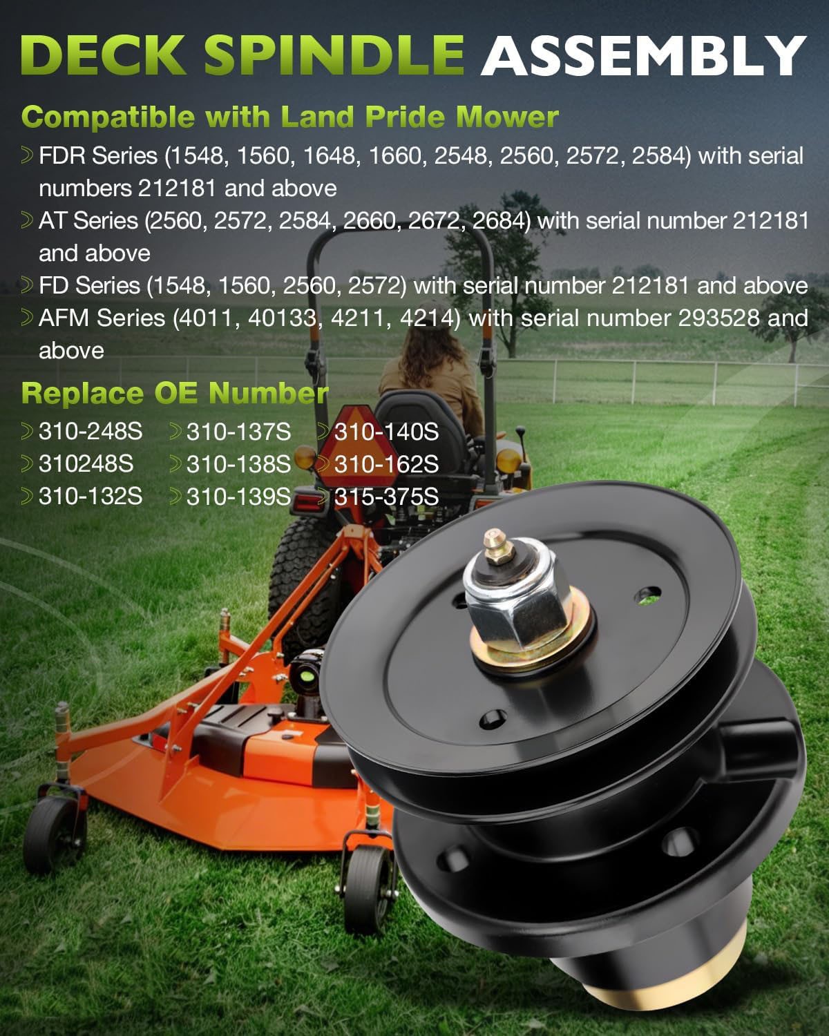 310-132S Deck Spindle & 5" Deck Pulley For Land Pride FDR AT FD AFM Series Mower