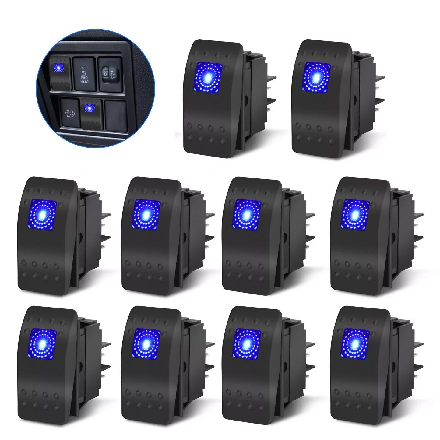 10PCS Waterproof Marine Boat Car Rocker Switch 12-24V SPST ON-OFF 4PIN Blue LED