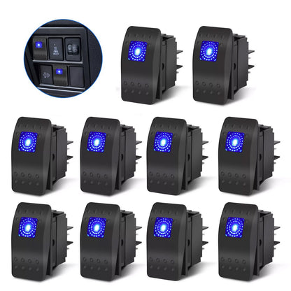 10PCS Waterproof Marine Boat Car Rocker Switch 12-24V SPST ON-OFF 4PIN Blue LED