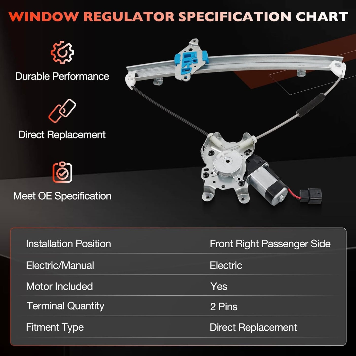 Front Right Power Window Regulator w/ Motor For 2003-2006 Mitsubishi Outlander