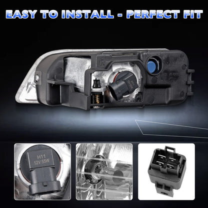 Front Fog Headlight Lamp w/ Bulbs & Harness Kit For 03-07 Honda Accord 4-Door