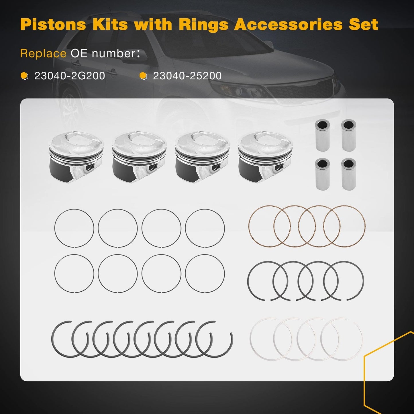 2.4 Engine Piston Kit w/ Connecting Rod Set For Hyundai Sonata Kia Optim Sorento