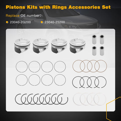 2.4 Engine Piston Kit w/ Connecting Rod Set For Hyundai Sonata Kia Optim Sorento