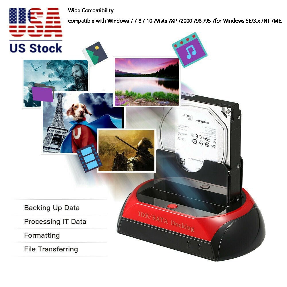 ALL in One HDD Docking/Dock Station HD Dual Bay USB to SATA IDE 2.5" 3.5" US