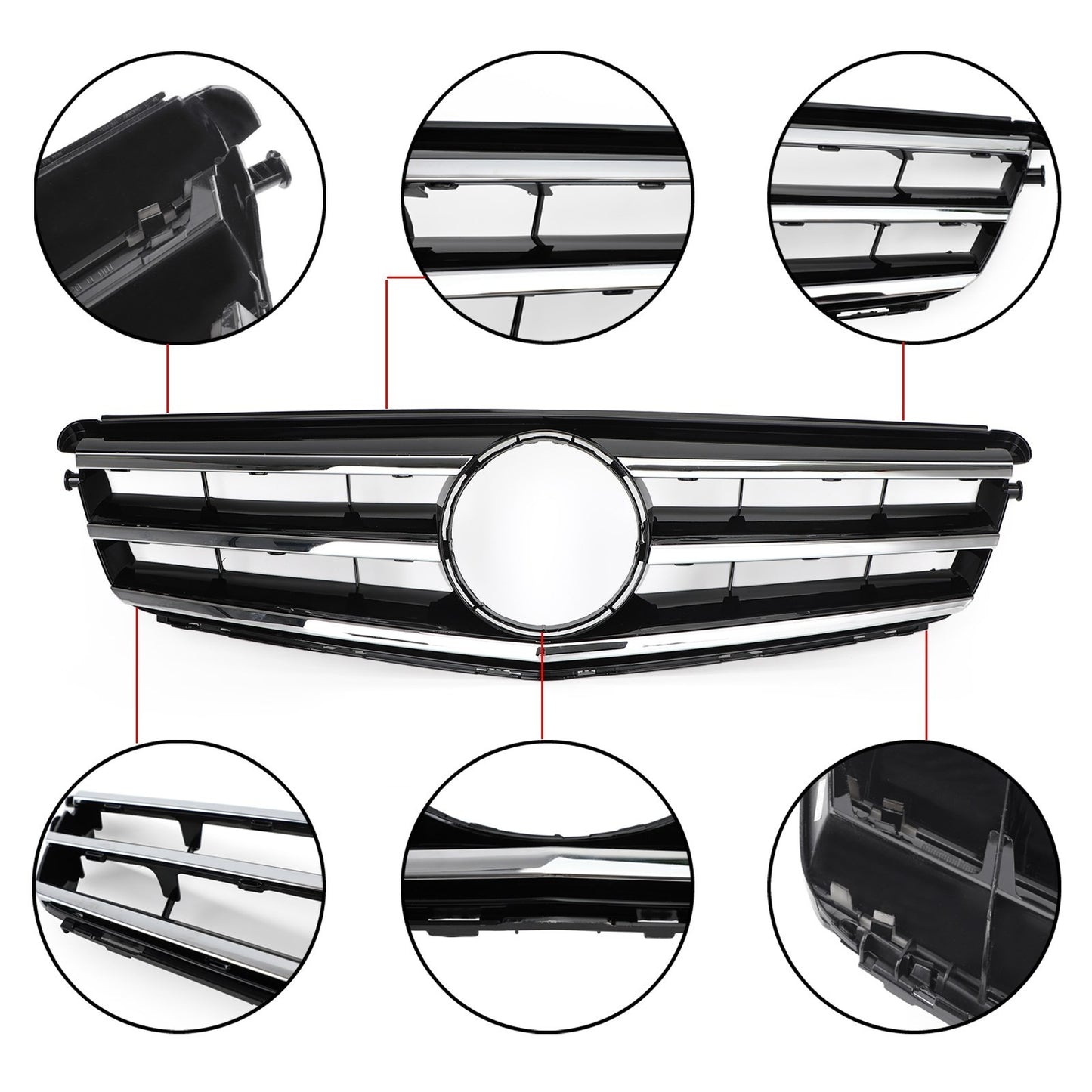 LED Black Chrome Front Grill Grille Fits Benz C Class W204 C300 C350 2008-2014·