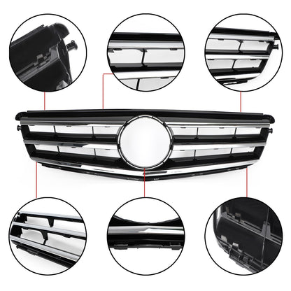 LED Black Chrome Front Grill Grille Fits Benz C Class W204 C300 C350 2008-2014·