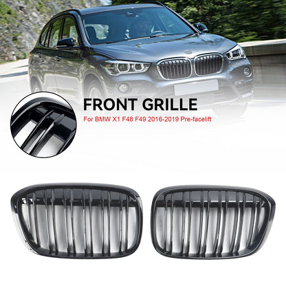 2PCS Gloss Black Front Kidney Grill Grille Fit BMW X1 F48 F49 2016-19 2017