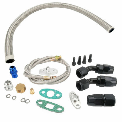 Universal Turbo Oil Line Feed Kit + Return Drain Flange T3 T4 T04E Oil Pan Plug