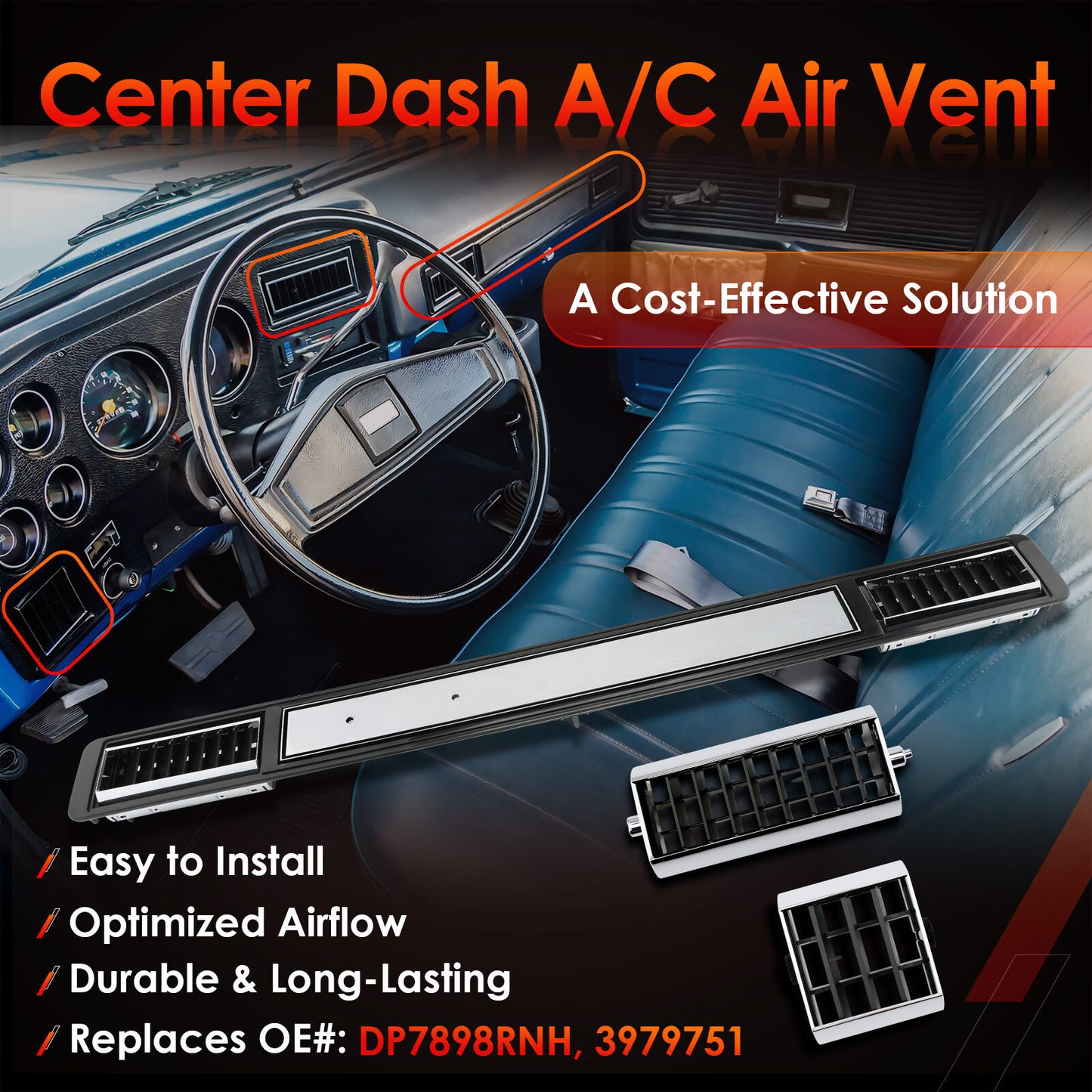 DP2560 Center Dash A/C Air Vent Trim Plate For 1973-1980 Chevy GMC Truck 3979751