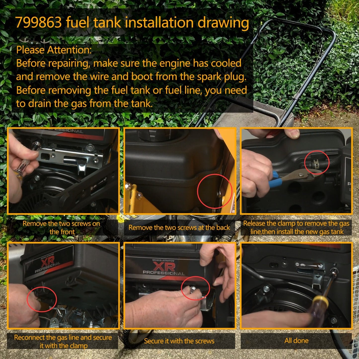 799863 Fuel Gas Tank with Cap Engine Fuel Tank Fit for Briggs & Stratton 694260
