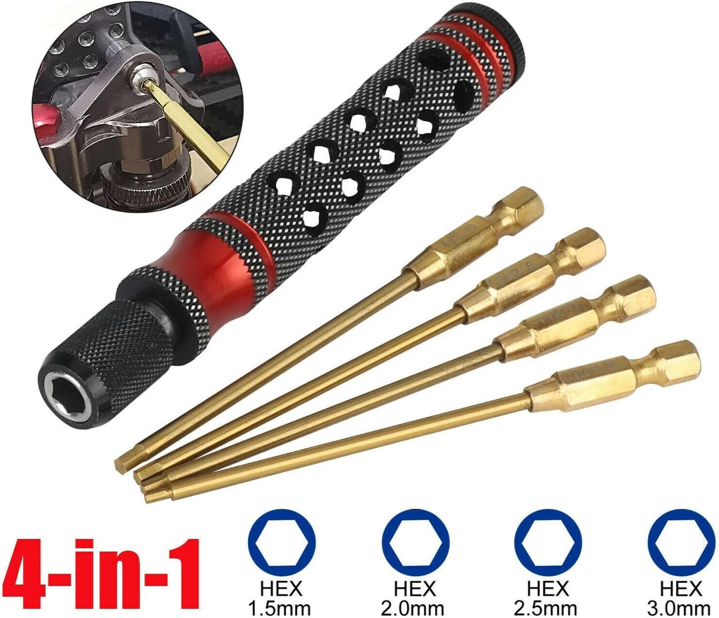 Metric Hex Head Bit for Drill RC Car Tool Allen Set 1.5mm,2.0mm,2.5mm,3.0mm Kit