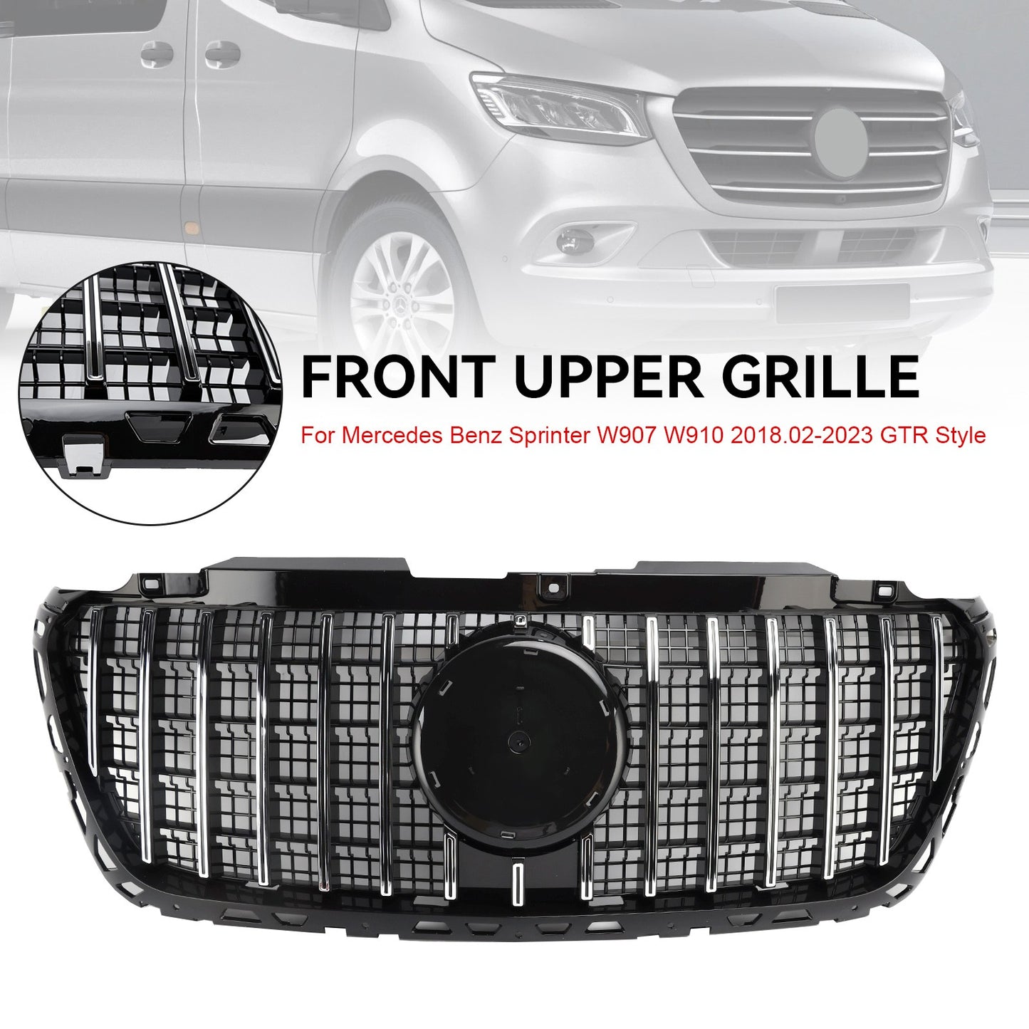 ??Front Bumper Grille Grill fit Mercedes Sprinter W907 W910 2018-2023 GTR Style