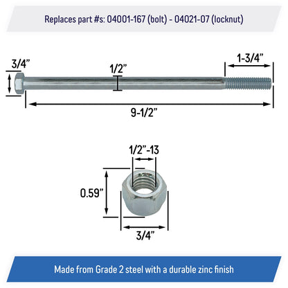 Wheel Axle Bolt Set 1/2-13 x 9-1/2" for SCAG Turf Tiger Cubs 04001-167