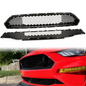Solid Spare For 2018-2022 Ford Mustang Front Upper Grille + Lower Mesh Grill Honeycomb Black