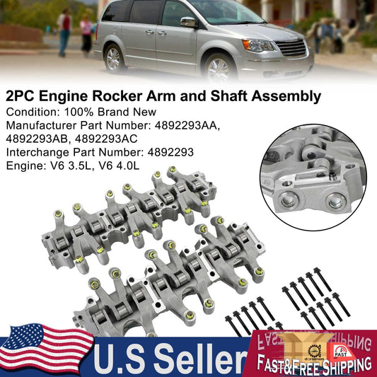 2PC Engine Rocker Arm and Shaft Assembly for Chrysler Dodge 3.5L 4.0L 4892293AC