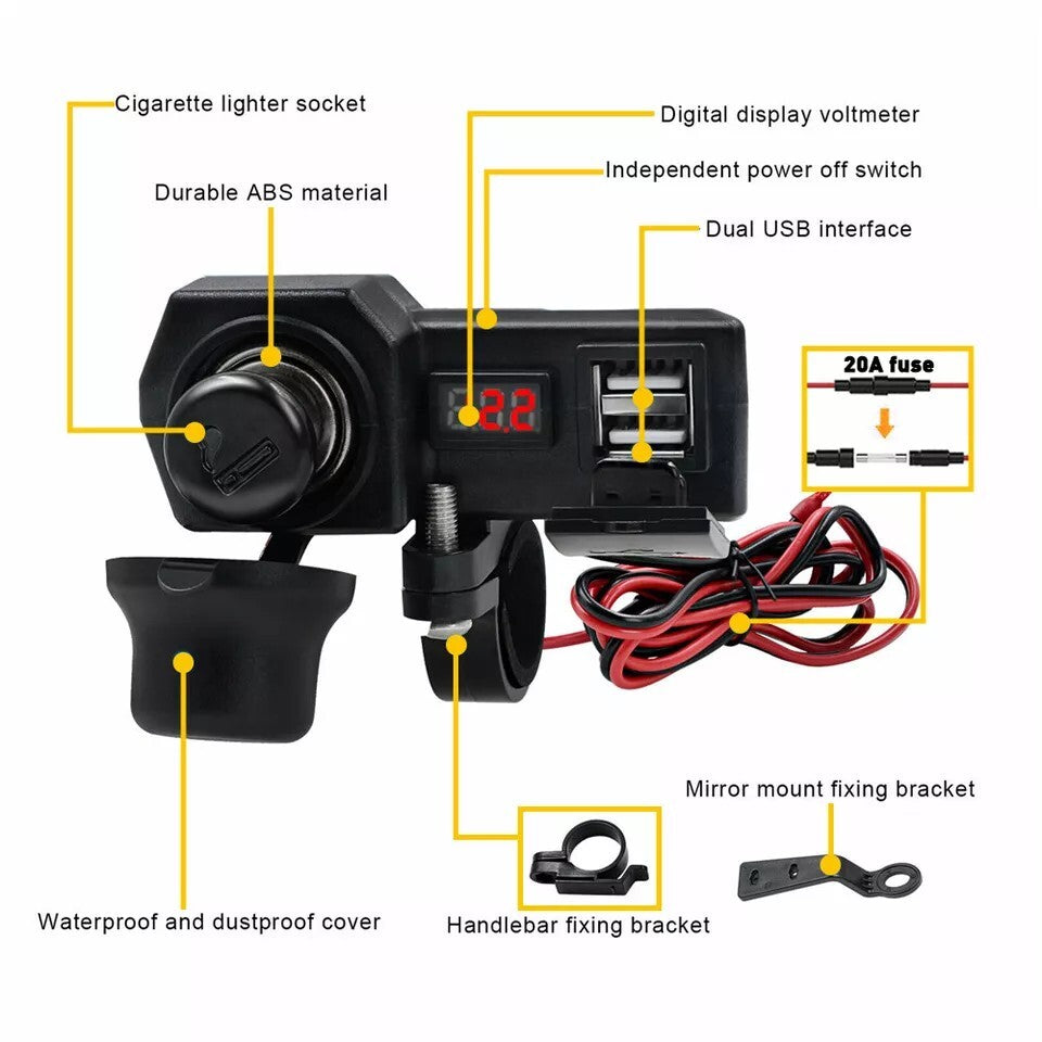 12V Waterproof Motorcycle Accessories Dual USB Charger Power Port Adapter Socket
