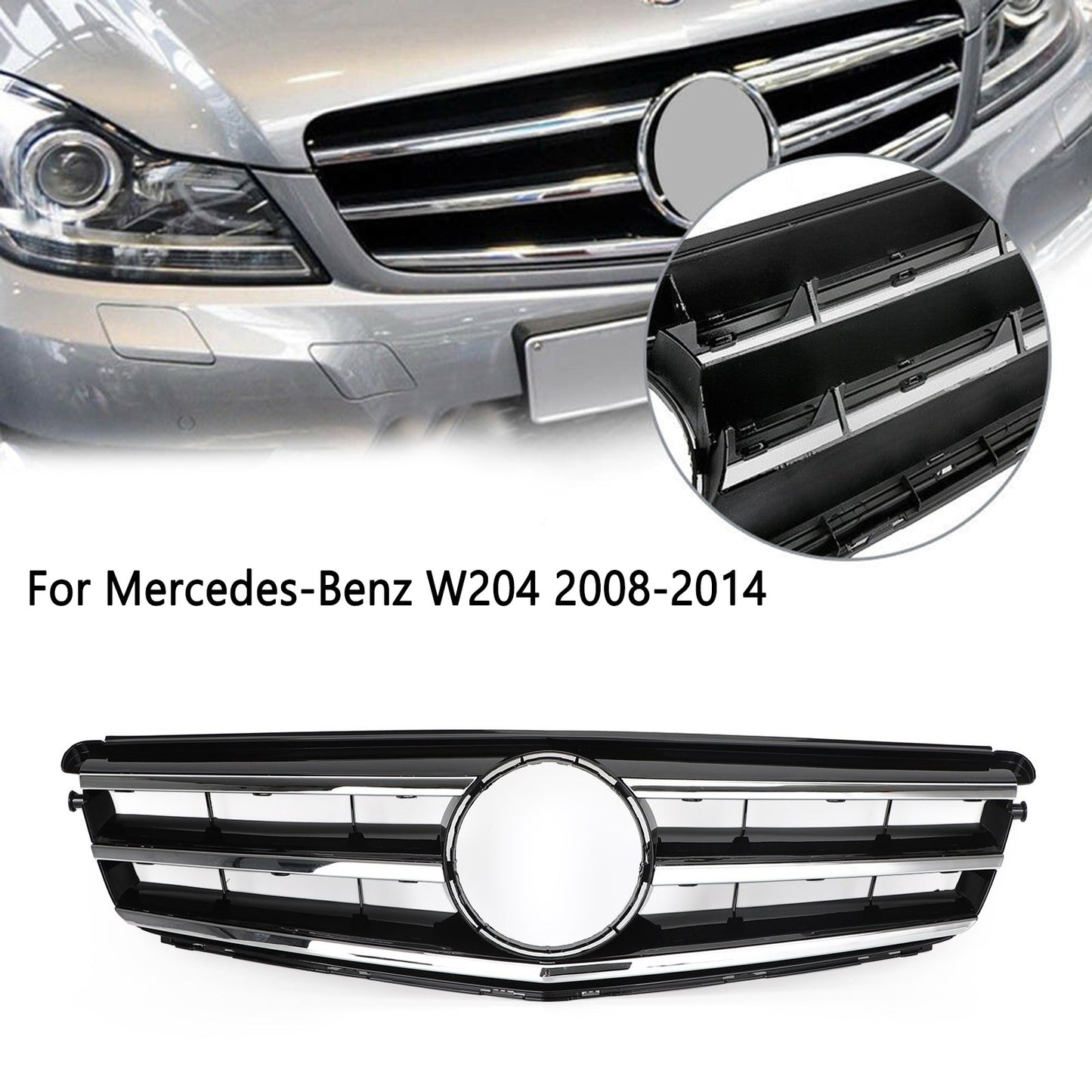 LED Black Chrome Front Grill Grille Fits Benz C Class W204 C300 C350 2008-2014·
