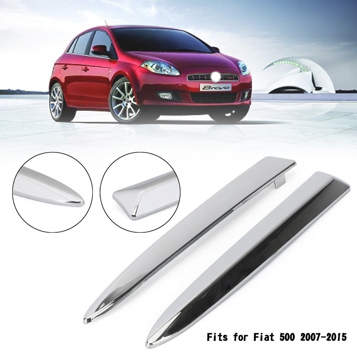 Pair Chrome Front Bumper Upper Grill Moulding Trim For Fiat 500 2007-2015 US