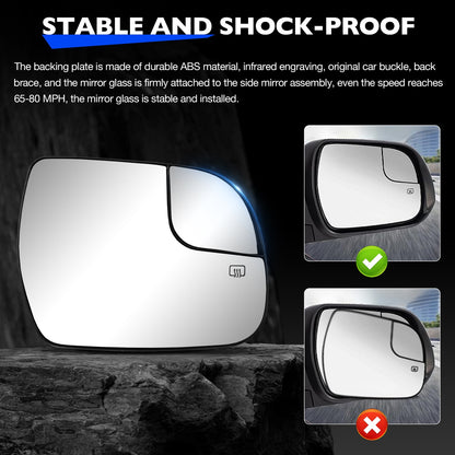Right Passenger Side Convex Mirror Glass w/ Power Heated For 14-20 Toyota Sienna