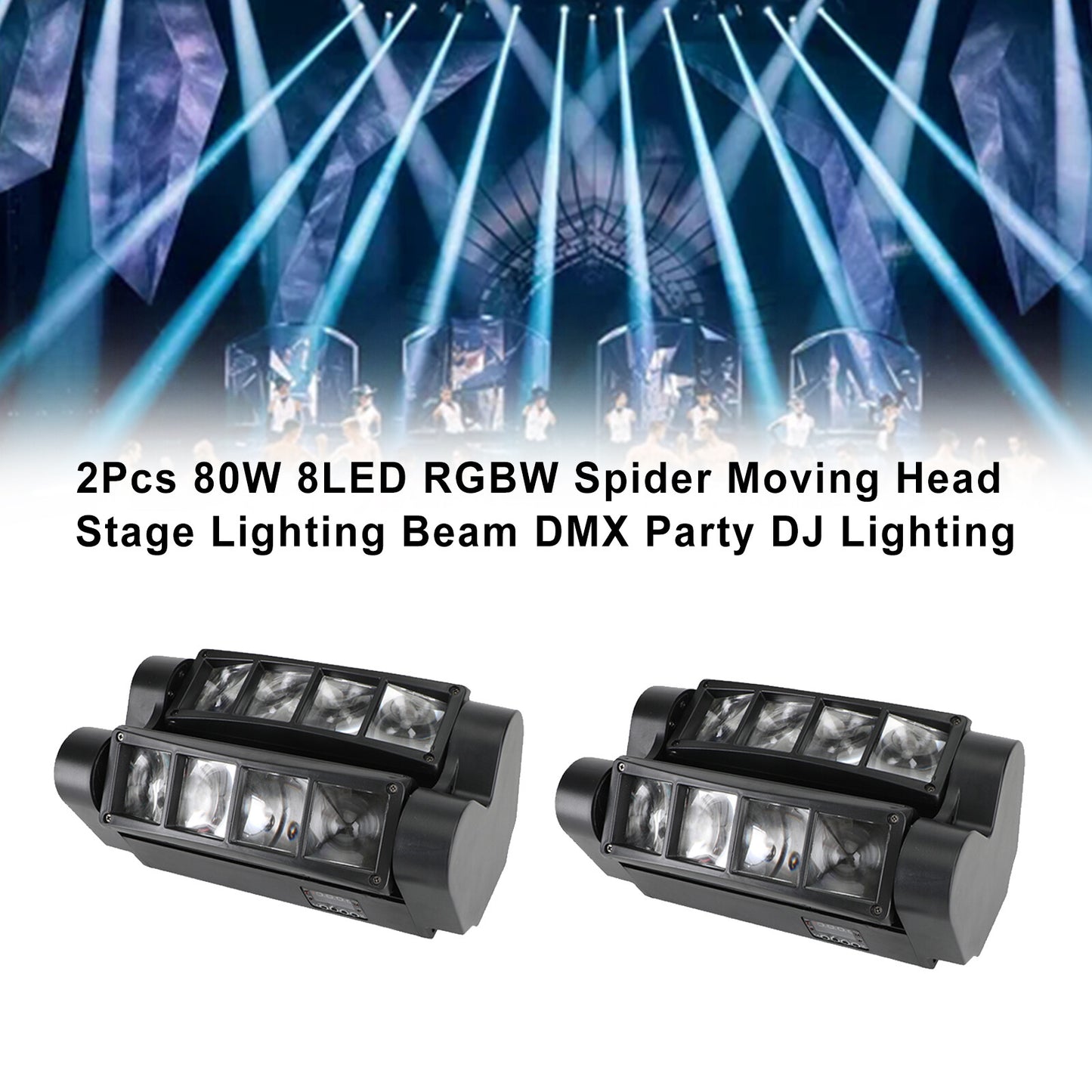 2x 80W 8LED RGBW Spider Moving Head Stage Lighting Beam DMX Party DJ Lighting US