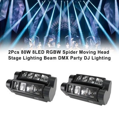 2x 80W 8LED RGBW Spider Moving Head Stage Lighting Beam DMX Party DJ Lighting US