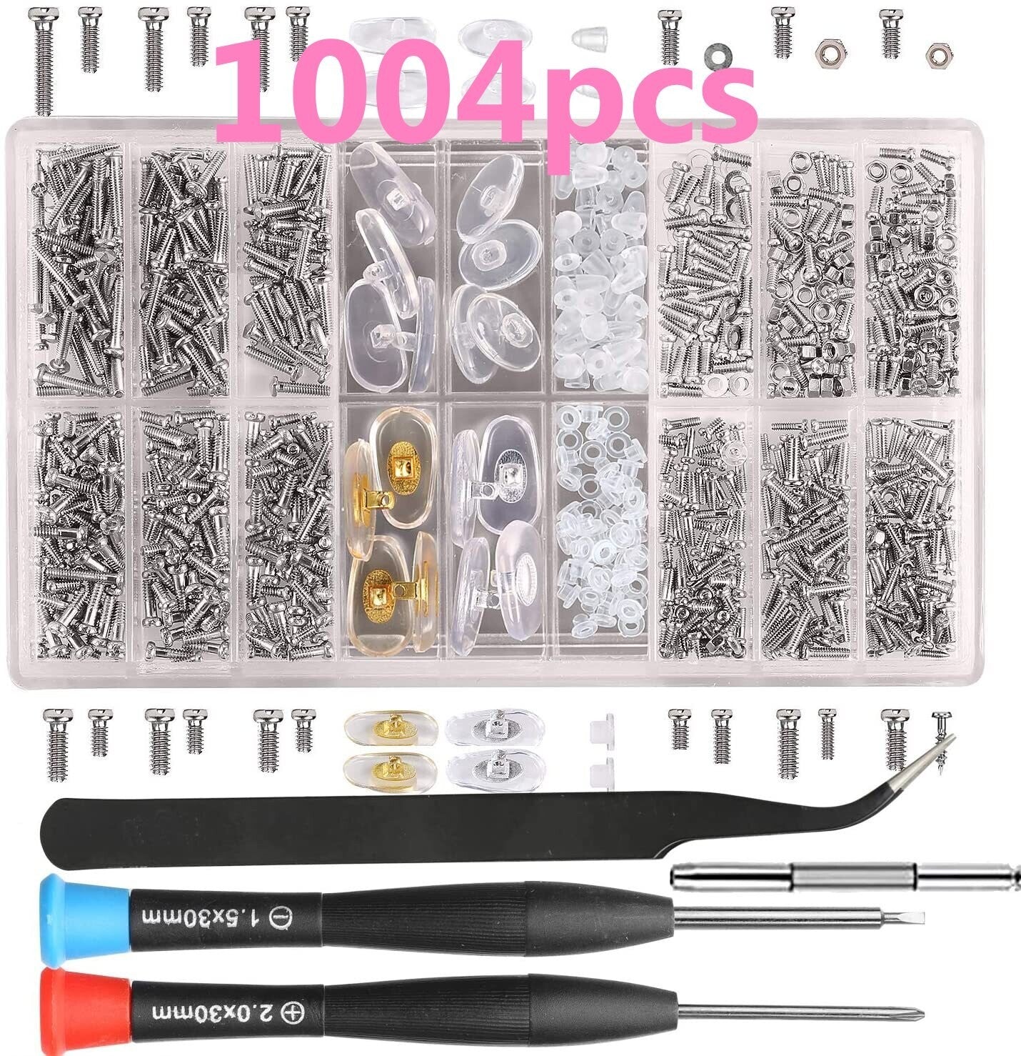 Eyeglass Screws Nut Nose Pads Screwdriver Watch Glasses Optical Repair Tools Kit
