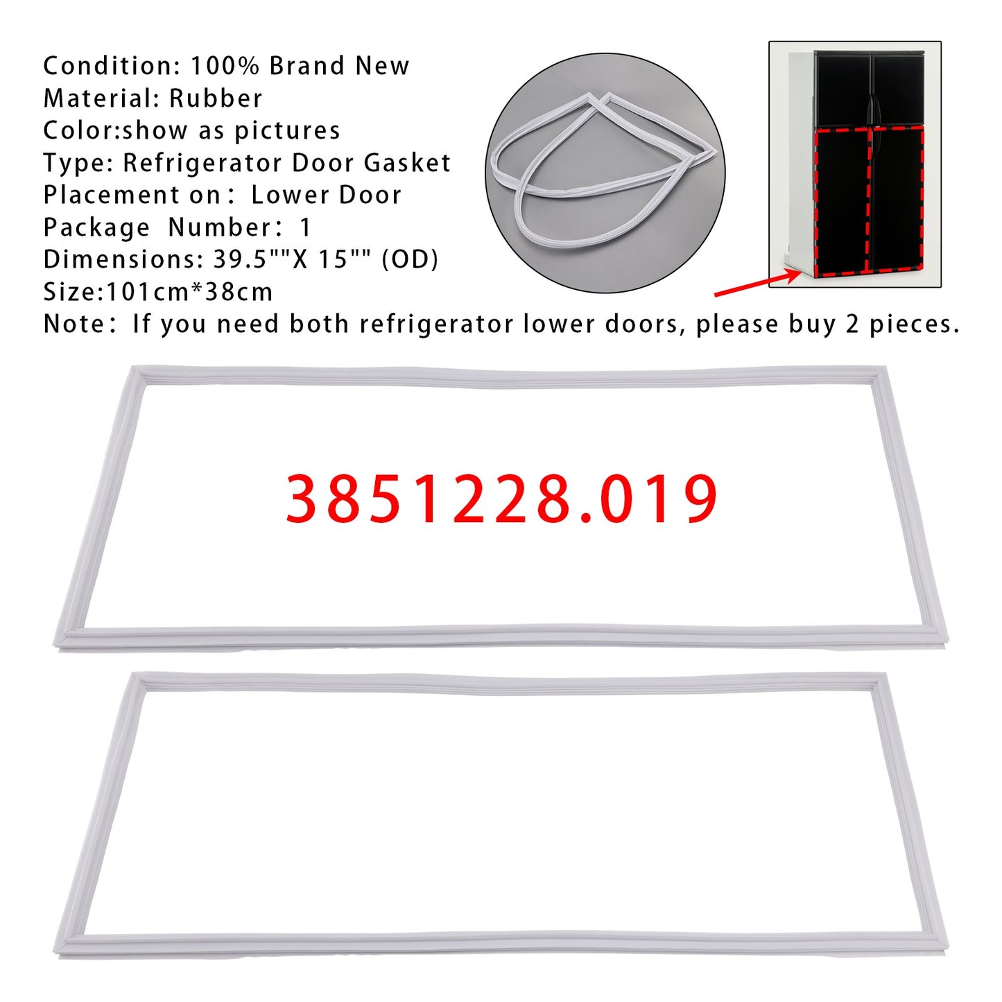 2PCS RV Refrigerator Door Gasket 3851228019 Lower Door For Dometic RM1350