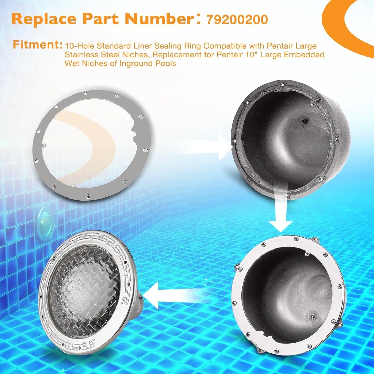 10-Hole Standard Liner Sealing Ring Stainless Steel For Pentair 10" Large Niches