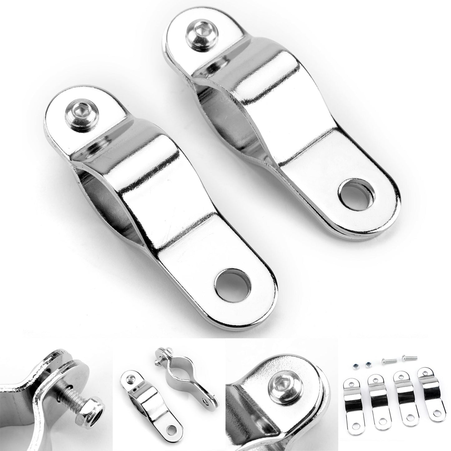 2x Adjustable 30-35MM Bull Bar Clamp Foglight Chrome Bracket Mount Motorcycle