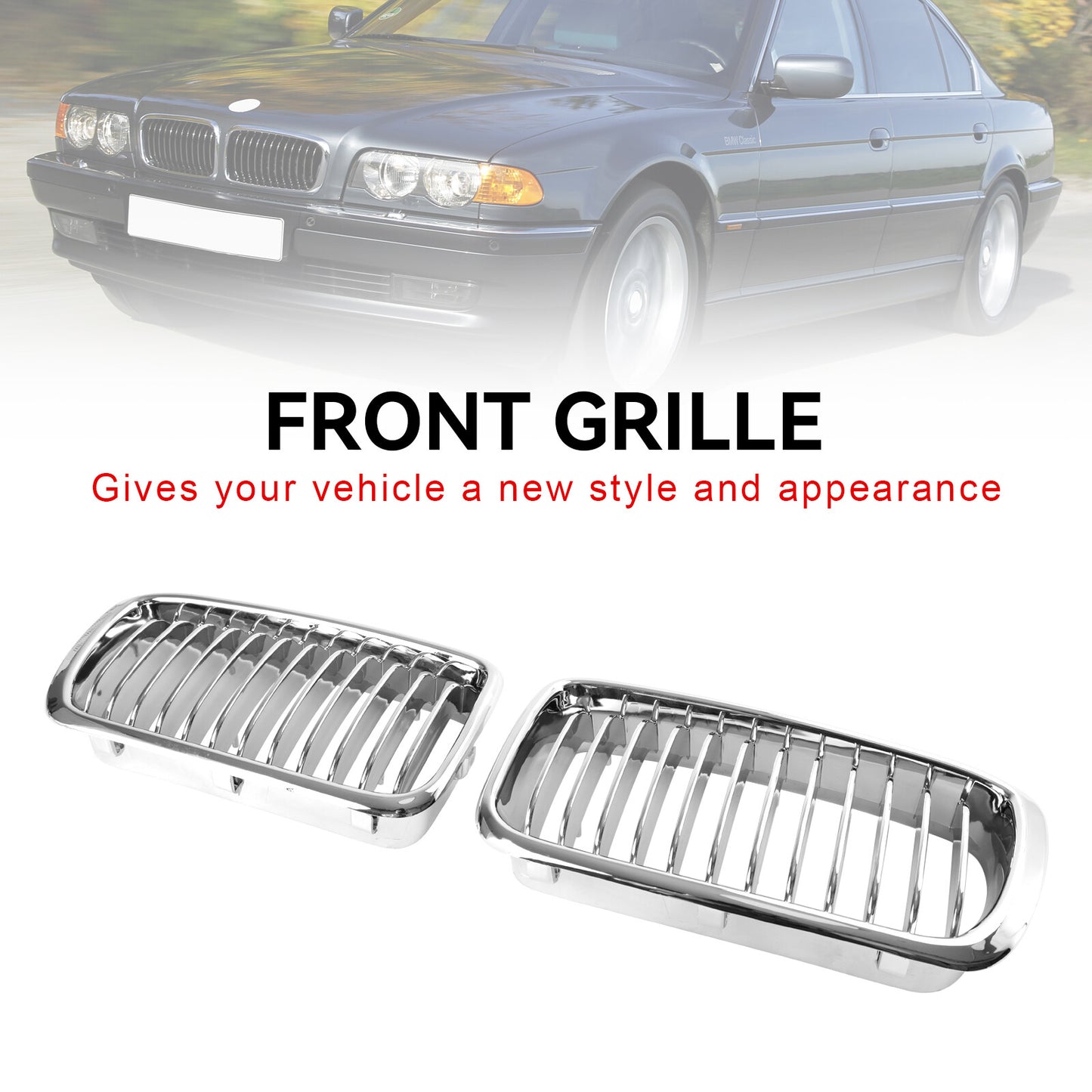 2PCS Chrome Front Kidney Grill Grille Fit BMW 7 Series E38 1994-2001