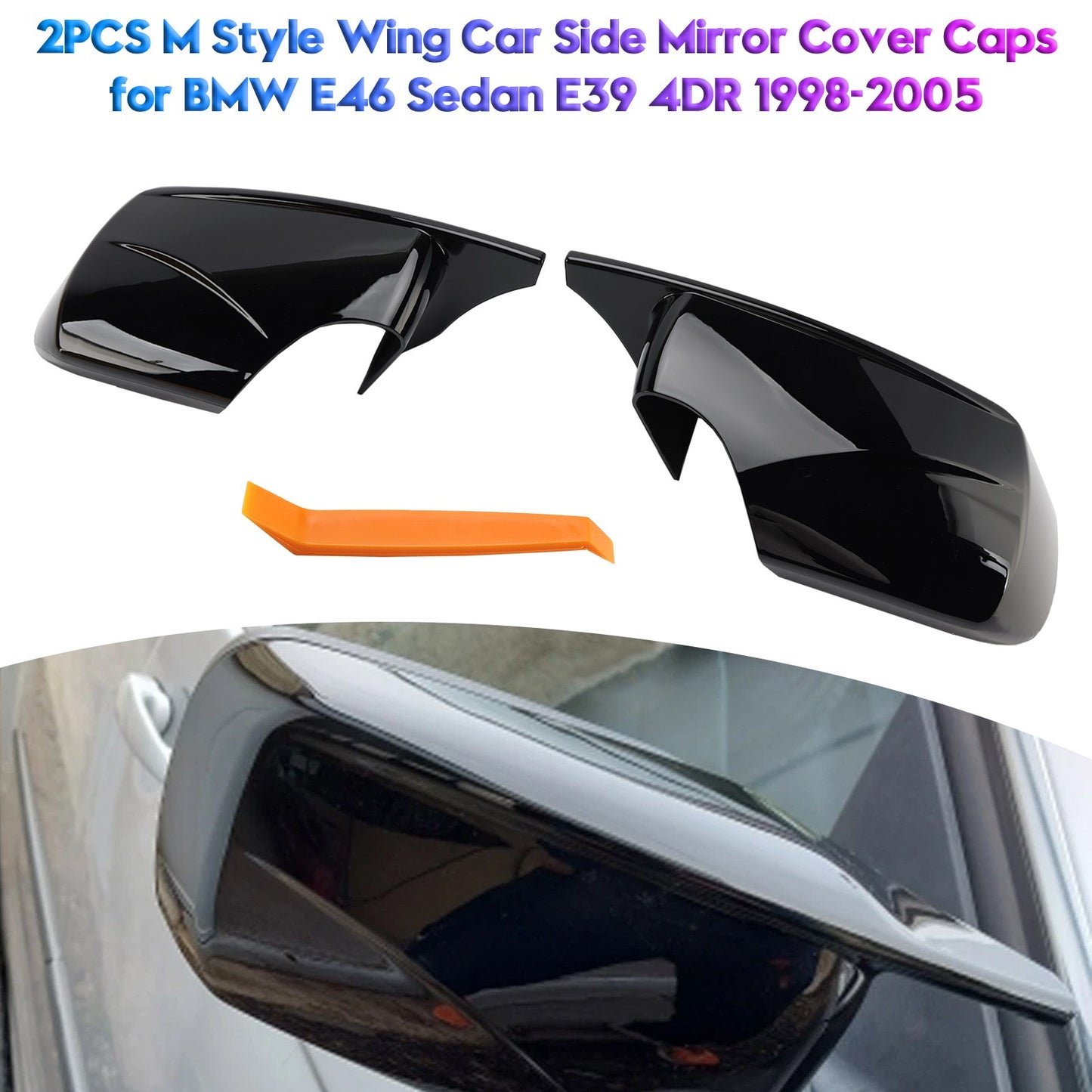 2PCS M Style Wing Car Side Mirror Cover Caps for BMW E46 Sedan E39 4DR 1998-2005