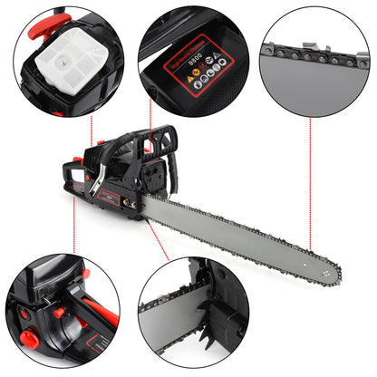 ??62cc Gas Chainsaw 20" Bar Gasoline Powered Chain Saw 2 Cycle Engine Cutting