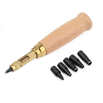 Manual Leather Hole Punch Tool with Handle 6 Replaceable Tips for Belt Bag Craft