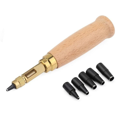 Manual Leather Hole Punch Tool with Handle 6 Replaceable Tips for Belt Bag Craft