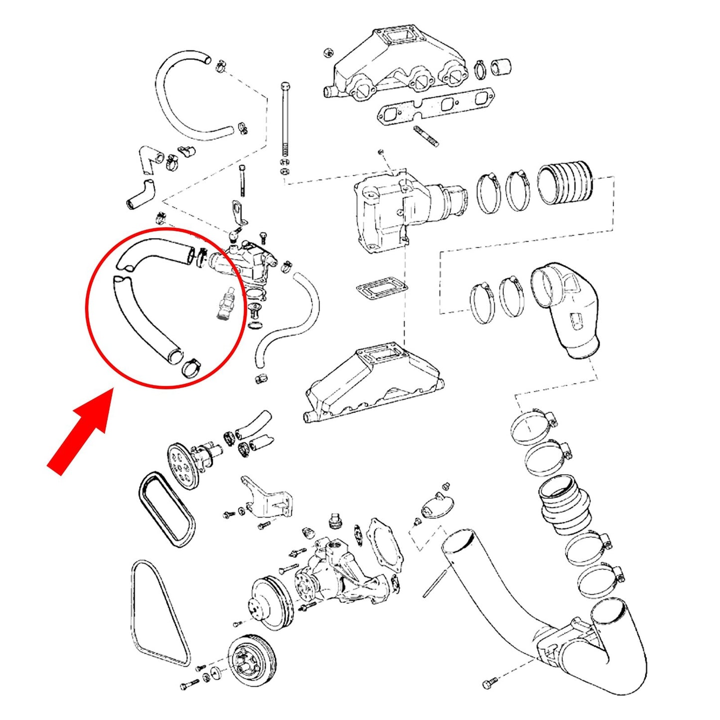Thermostat Housing Pump Hose for Volvo Penta V6 V8, 4.3 5.0 5.7L - 3852288