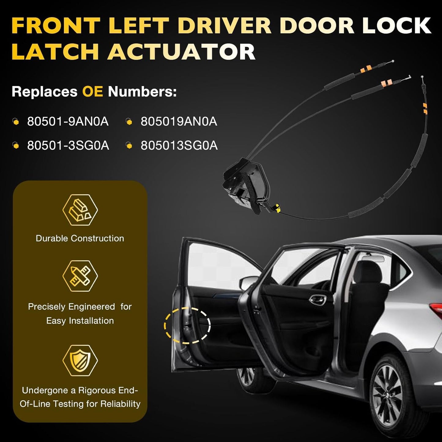 Door Latch Lock Actuator Front Driver Side For 2013-19 Nissan Sentra 80501-9AN0A