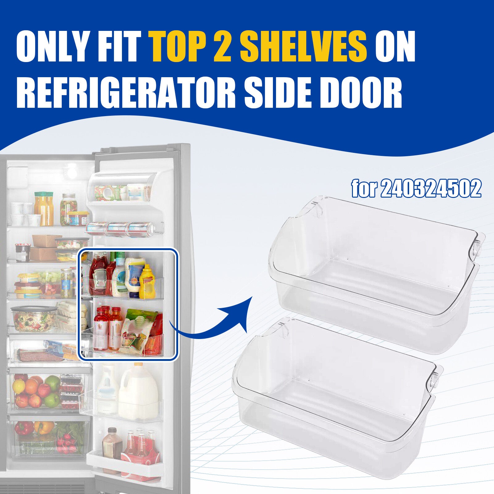 Solid Spare For 240324502 Refrigerator Door Bin Shelf For Frigidaire Kenmore New 2PC