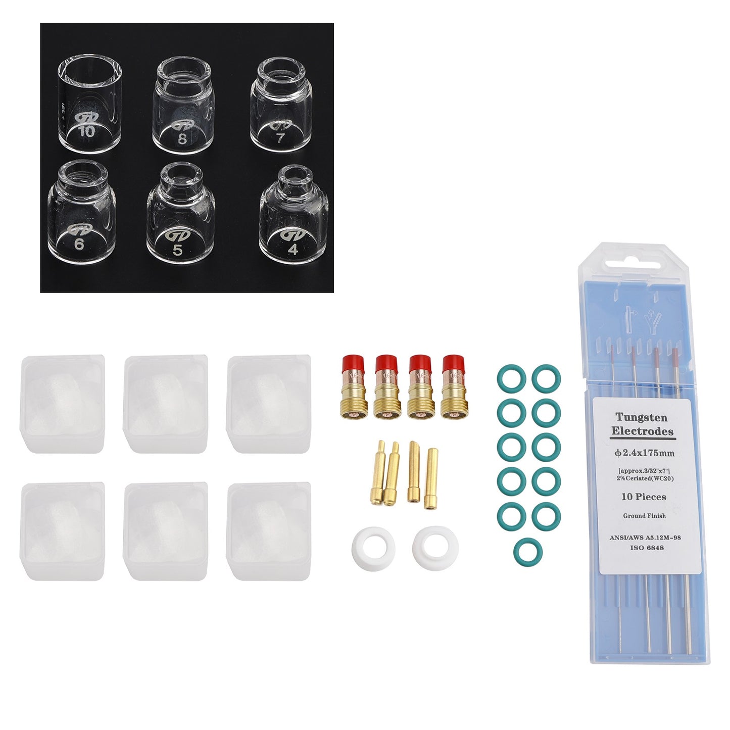 30Pcs TIG Welding Stubby Gas Lens  Cup Kit Fits For Tig WP-17/18/26 Torch