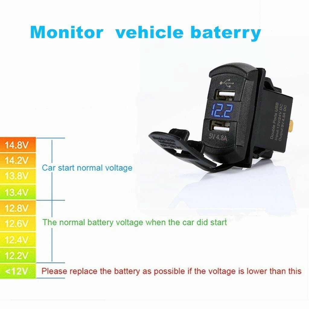 6 Gang Toggle Rocker Switch Panel Dual USB for Car Boat Marine RV Truck Blue LED