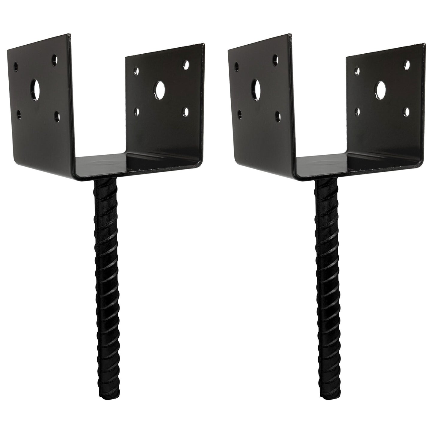 U Shaped 4x4 Deck Post Concrete Anchor Spike Fence Base, Black Powder Coated (2)