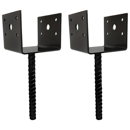 U Shaped 4x4 Deck Post Concrete Anchor Spike Fence Base, Black Powder Coated (2)
