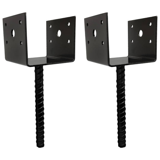 Solid Spare U Shaped 4x4 Deck Post Concrete Anchor Spike Fence Base, Black Powder Coated (2)