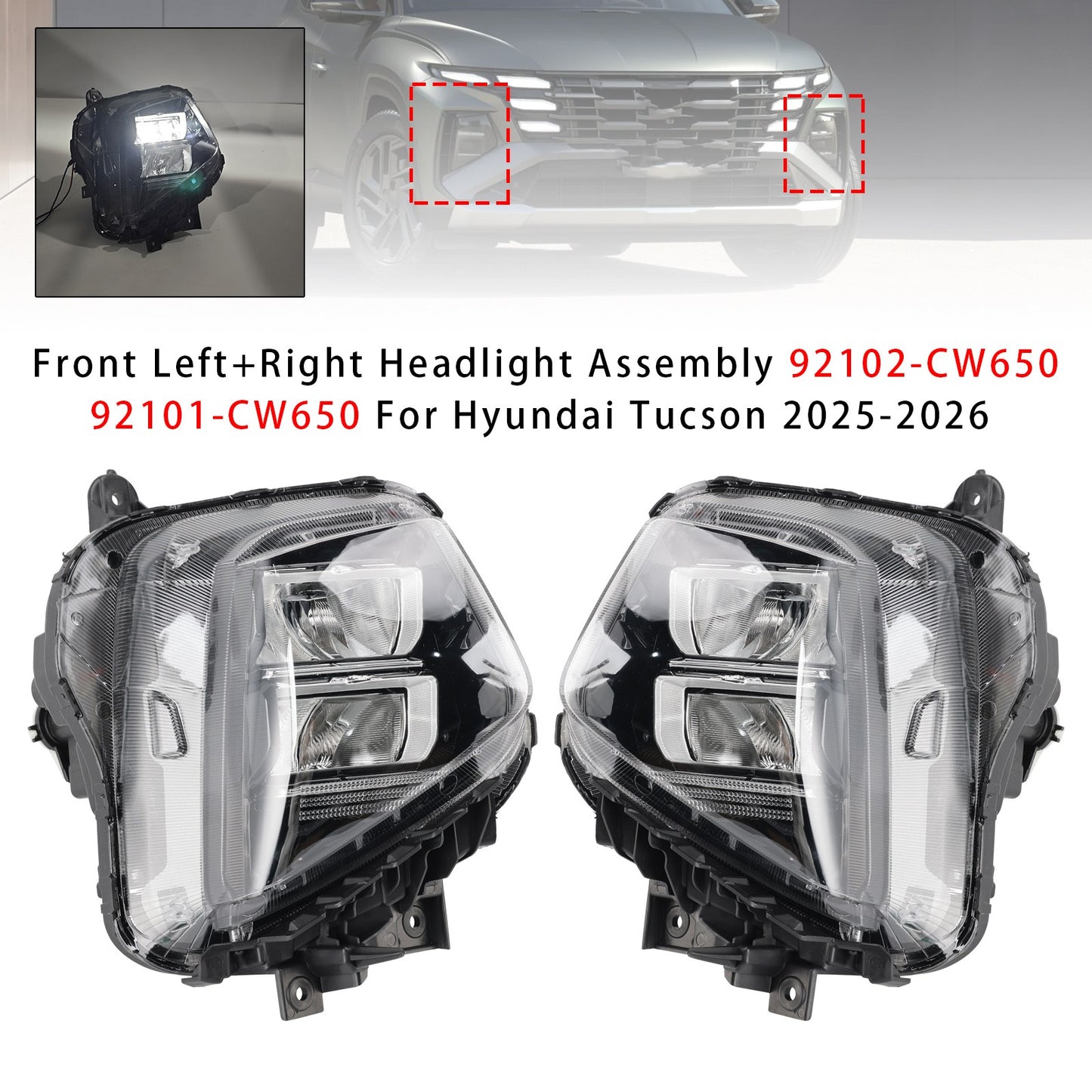 2PCS Headlight Assembly 92102-CW650 92101-CW650 For Hyundai Tucson  2025-2026